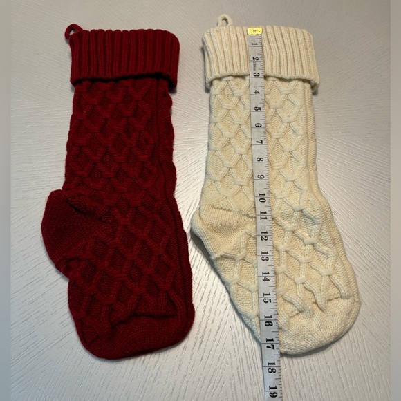 Lim Bridge Christmas Stockings Knit Set of 2 Burgundy & Ivory - Picture 2 of 7